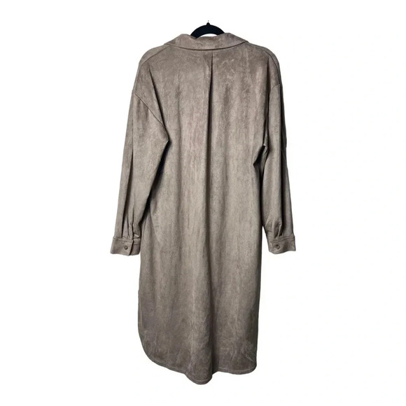 1314. EASEL LONG SLEEVE FAUX SUEDE TRENCH LENGTH SHACKET SIZE‎ LARGE OVERSIZED - Picture 7 of 10